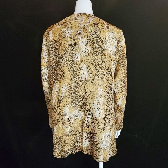 Laura Ashley Animal Print & Embroidered Floral Design Silk Button Down Shirt (L) - Picture 5 of 6
